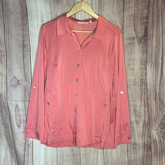 Soft Surroundings Tops - Soft Surroundings Women's Size Large Thelma Tencel Shirt Coral Pink Button Up